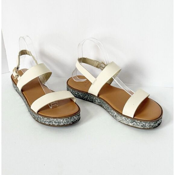 J Crew Flatform Sandals White And Glitter Ankle Strap Vintage Champagne 9.5 - Picture 5 of 16